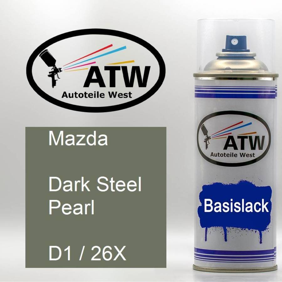Mazda, Dark Steel Pearl, D1 / 26X: 400ml Sprühdose, von ATW Autoteile West.